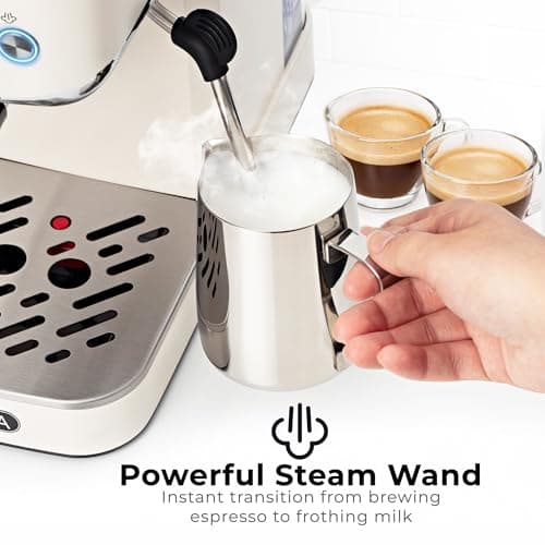 Zulay Kitchen Magia Compact Espresso Machine – 20 Bar Coffee Maker with Milk Frother Steam Wand, Latte & Cappuccino Maker, 1350W Fast Heating, 40oz Removable Water Tank, Stainless Steel – Cream — view 4