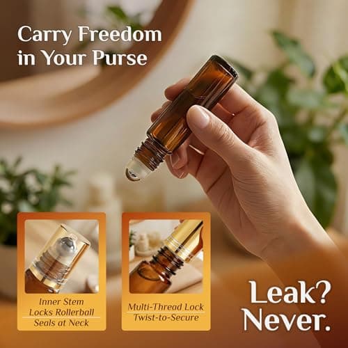 PrettyCare 4 Pack Amber Glass Oil Roller Bottles for Essential Oils 10ml, Roll On Bottles with Stainless Steel Roller Ball Leak-Proof Perfume Travel Refillable Bottle Empty, Beauty & Personal Care — view 7
