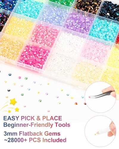 Gelapa 28000+pcs Rhinestones for Bedazzling, Bedazzle Kit with Nail Glue, 3mm Flatback Gems for Crafting, Bedazzling Kit for Nail Charms Gems Clothing Shoes Book Diamond Art-Colorful — view 3