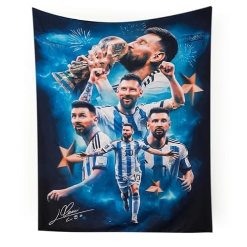 World Cup Soccer Superstar Lionel Messi Wall Tapestry For Teens Fans Bedroom Wall Hanging Decoration Wall Poster Decor Fabric-Printed Decor Wall Hanging Tapestry HD Fade-Resistant Polyester Wall Poster for Living Room Bedroom 35.4x47.2inches (Black-Blue)
