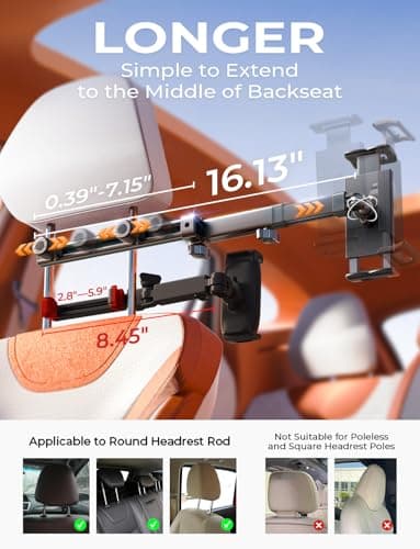 LISEN for iPad Holder Car Tablet Mount, Road Trip Essentials Toddler Kids Travel Gifts, Car Accessories for Women Interior Organizer Mens Truck 3in1 Tablet Holder for Car Camping Back Seat Headrest — view 7