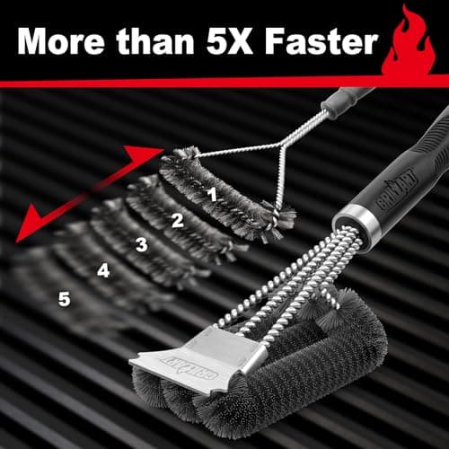 GRILLART Grill Brush and Scraper, Extra Strong BBQ Cleaner Accessories, Safe Wire Bristles Barbecue Triple Scrubbers Cleaning Brush for Gas/Charcoal Grilling Grates, Wizard Tool BR-8115 — view 3