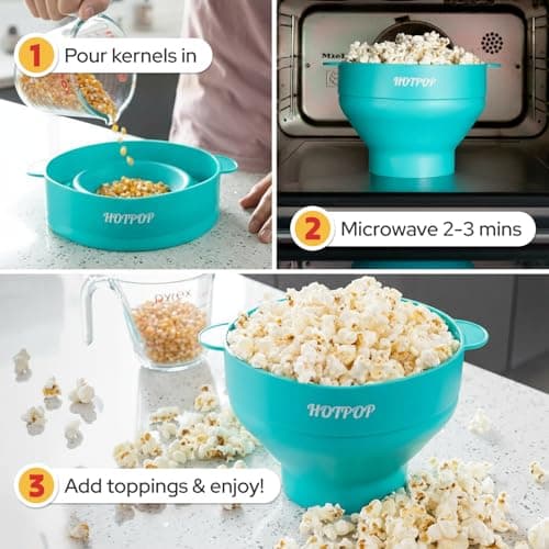 The Original Hotpop Microwave Popcorn Popper, Silicone Popcorn Maker, Collapsible Bowl BPA-Free and Dishwasher Safe- 20 Colors Available (Cyan) — view 2