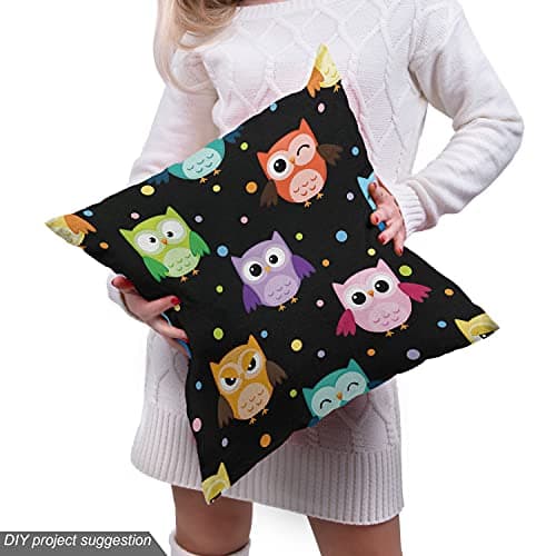 Ambesonne Owls Fabric by The Yard, Colorful Birds with Different Expressions Funny Confused Serious Characters Dots, Decorative Fabric for Upholstery and Home Accents, 1 Yard, Black — view 4