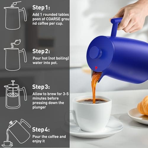 Secura 50oz French Press Coffee Maker – 304 Stainless Steel, Insulated Coffee Press with Extra Filter, Blue — view 5