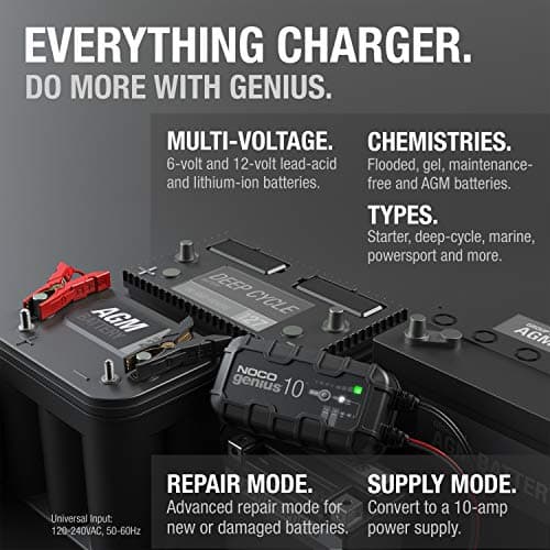 NOCO GENIUS10: 10A 6V/12V Smart Battery Charger – Automatic Maintainer, Trickle Charger & Desulfator with Overcharge Protection & Temperature Compensation – for Lead-Acid & Lithium Batteries — view 4