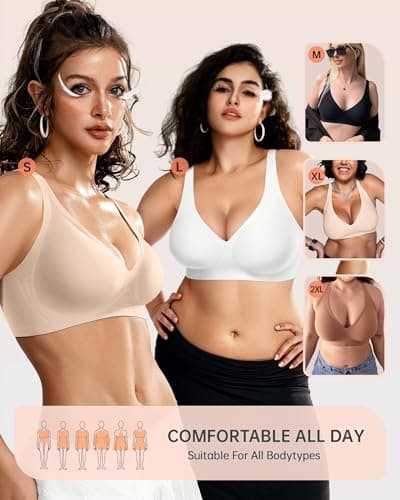 OEAK Womens Deep V Bras Wireless Comfortable Bra Supportive No Underwire Bras Tshirt Push Up Bralettes Plunge Seamless Bra Skin Color S — view 6