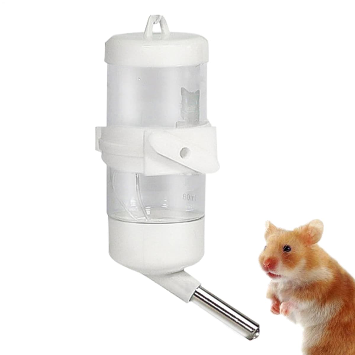 Botella para hámster - Dispensador de Agua sin de 80 ml para jerbos y erizos, alimentador a Prueba de Fugas con Sellado al vacío, Estuche de Accesorios para Bebedero en Jaula, para hámsteres — view 2