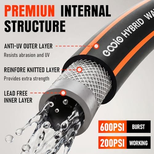 Garden Hose 50 ft x 5/8", Heavy Duty Water Hose, Flexible and Durable, Kink Resistant Lightweight Hybrid Hose, Leakproof Yard Hose with Male to Female Fittings — view 4