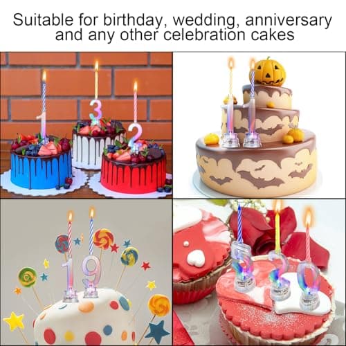 Boao 50 Pcs Birthday Number Candle Set Includes 10 Pcs Multicolor LED Flashing Number Candles with Transparent Shell and 40 Pcs Wax Candles(Colored Candle Style) — view 6