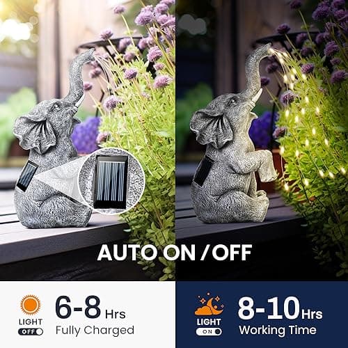 GIGALUMI Solar Garden Decor Watering Elephant Statues Outdoor, Birthday Gifts for Women Mom Grandma Senior Elder, Elephant Ornament for Balcony, Garden, Patio, Yard, Lawn (Constant Lights Only) — view 3