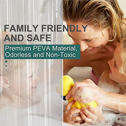 AmazerBath Plastic Shower Curtain Clear Premium PEVA, Clear Shower Curtain Heavy Duty 8G, Weighted Shower Curtains for Bathroom Accessories with 3 Big Stones and 12 Rustproof Grommets, 72x72 Inches — view 2