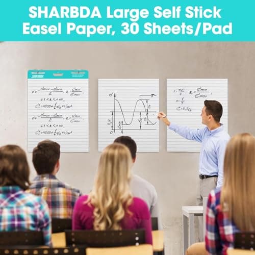 SHARBDA Lined Sticky Easel Pad, 15 * 18 inch,Self-Stick Flip Chart Paper, Super Adhesive & Bleed-Resistant,Micro-Perforated Tear,Classroom Teacher Office Presentation Pads,3 Pads/Pack,90Sheets — view 2