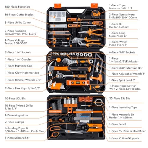 XOOL 368 Piece Home Repair Tool Kit with Drawer Toolbox, Includes Hammer, Pliers, Screwdrivers, Wrench, Tape Measure & More for Home Repair, Apartment, Office, Garage and DIY Projects