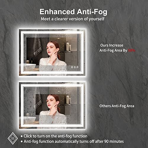 VanPokins Lighted Bathroom Mirror, 40x30 Inch Gradient Front and Backlit LED Bathroom Mirror, 3 Colors Dimmable CRI>90 Double Lights, Enhanced Anti-Fog, Hanging Plates Wall Mount LED Mirror — view 5