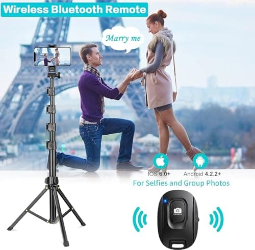 YOTOCversion 1.7 Meter/67 inch Phone Tripod Stand & Bluetooth Selfie Stick Tripod, Cellphone Tripod with Bluetooth Remote, Compatible with iPhone 16/15/14/13/12/12 pro/11/11pro/8