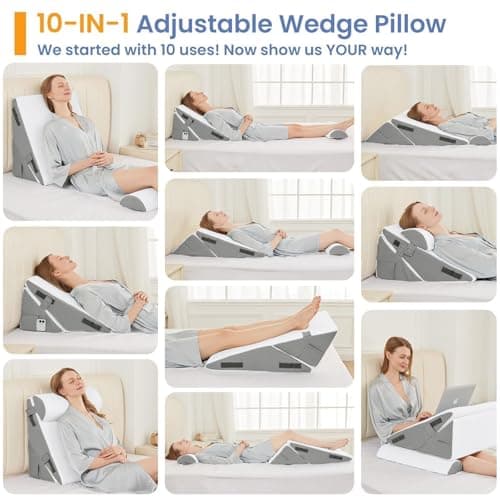 Sasttie Wedge Pillows for Adult, 2PCS Adjustable Bed Wedge Pillow for Post Surgery, Triangle Pillow Headboard with Bolster Cushion for Sleeping, Acid Reflux, Neck & Back Support, White and Dark Grey — view 2