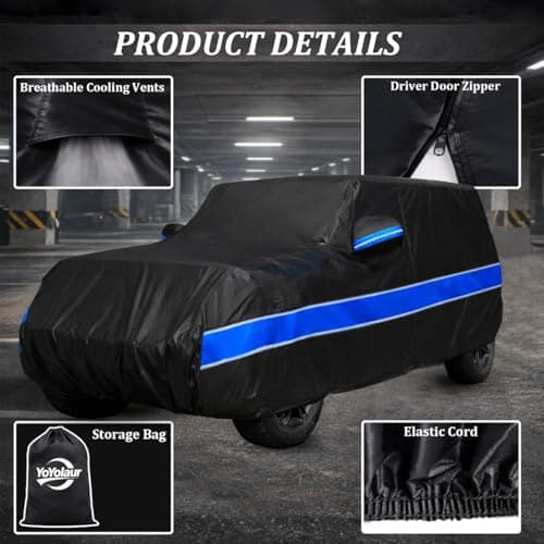10-Layer Car Cover Compatible with Jeep Wrangler Cover Waterproof 4 Door All Weather,Sun Rain UV Dust Snow Protection,Full Exterior Car Cover with Door Zipper and Cotton Lining,Fit for CJ YJ TJ JK JL — view 2