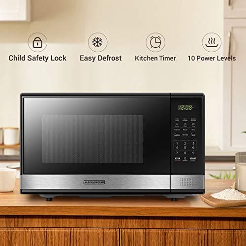 BLACK+DECKER EM031MB11 Digital Microwave Oven with Turntable Push-Button Door, Child Safety Lock, 1000W, 1.1cu.ft, Black & Stainless Steel, 1.1 Cu.ft — view 2