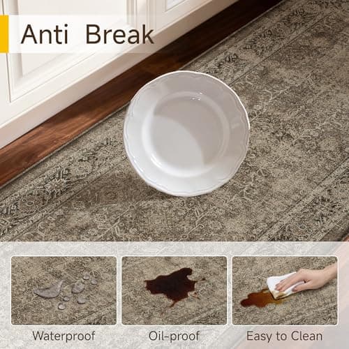 PureCozy Kitchen Mats 2PCS Anti Fatigue Cushioned Mat Brown Vintage Kitchen Mats for Floor Waterproof Non Slip Comfort Standing Distressed Rug for Sink Laundry Office 17.3"x47"+17.3"x30" — view 5
