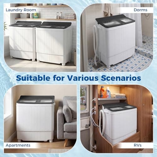 Giantex Portable Washing Machine, 18LBS Twin Tub Mini Compact Laundry Washer Spinner Combo with Drain Pump, 11Lbs Washer and 7Lbs Spinner for Apartments, RVs, Dorms, Gray+White — view 4