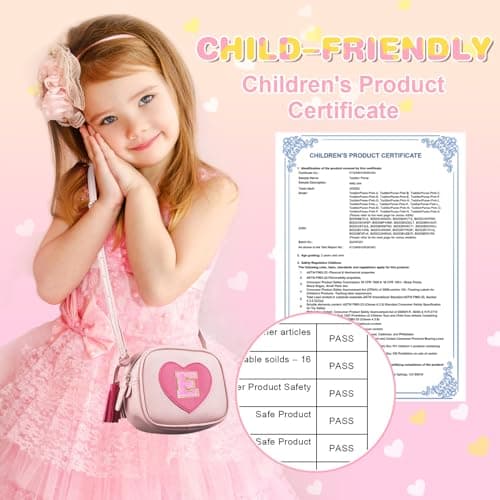 Birthday Gifts for 2 3 4 5 6 7 8 9 10 Year Old Girl,Cute Little Girl Purse Toddler Purse for Kids Wallet,Small Initial Shoulder Crossbody Bag,Personalized Christmas Gift for Daughter Baby(Pink,E) — view 2