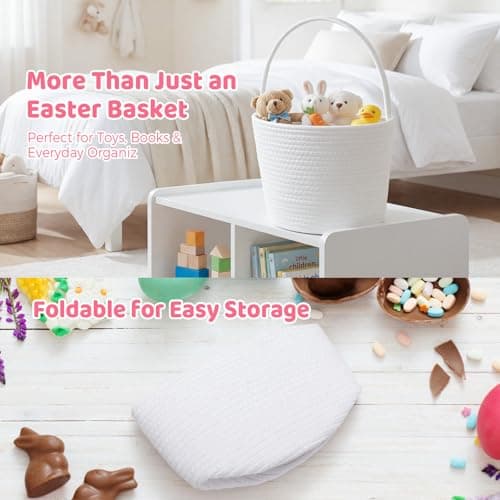 BEIYANA Easter Basket for Kids, Cute Bunny Easter Basket with Removable Ears & Writable Name Tag, Personalized Cotton Rope Woven Empty Easter Basket, First Easter Gift for Toddlers Boys Girls (Pink) — view 7