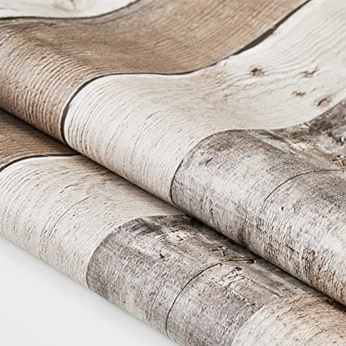 Yun-aeon Natural Wood-Grey Wood Contact Paper Peel and Stick Wallpaper 17.3”x 80”Self Adhesive Removable Vintage Faux Wood Wall Paper Plank Shelf Home Decoration Kitchen Counter Cover Use — view 3