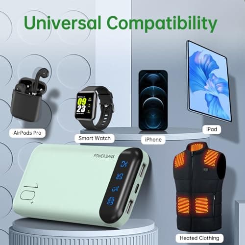 YOBON Power Bank 10000mAh Portable Charger Slim Battery Pack with 2 USB 2.4A Outputs and USB C in/Out Compatible with Huawei iPhone 16 15 14 13 12 iPad Samsung Galaxy S20 Android Tablet (Light Green) — view 4