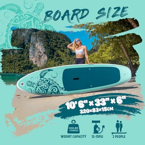 FEATH-R-LITE Stand Up Paddle Board 10'6''x33''x6'' Ultra-Light ISUP with Inflatable Paddleboard Accessories,Three Fins,Adjustable Paddle, Pump,Backpack, Leash, Waterproof Phone Bag