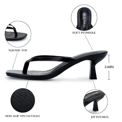 ZUVARI Kitten Heels for Women, Square Toe Flip Flop Kitten Heel Sandals, 2.16 Inch Thong Heels, Slip-On Dressy Summer Heeled Sandals — view 4