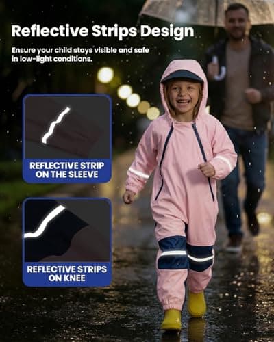 DivingBirds Kids Toddler Rain Suit Waterproof Coverall, Hooded Full-Body Raincoat for Boys & Girls, Puddlesuit with Reflective Strips for Outdoor Play,Muddy Days,Pink,5-6 Years — view 4