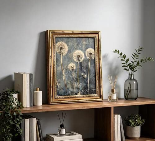 Vintage Gold Framed Dandelion Wall Art Moody Cottagecore Dandelion Painting Canvas Print Gothic Dark Plant Print Poster Wall Decor Retro Moody Plant Floral Poster Artwork for Bedroom Living room — view 6