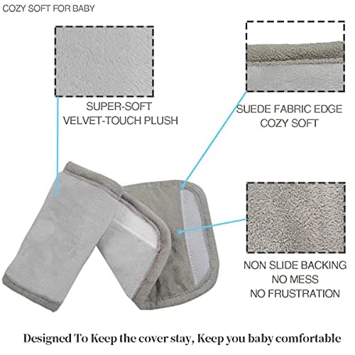 Car Seat Strap Covers for Baby Kids, Seat Belt Covers Strap Pads Cushion for boy Girl, Protect Neck and Shoulder rubbing, Anti-Slip Design, Universal for Stroller/Carrier/Pushchair Grey — view 4