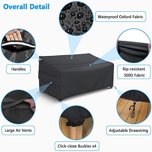 Gasadar Patio Sofa Cover Waterproof for 2-Seater Outdoor Sofa Loveseat and Furnitures,Heavy Duty Outdoor Couch Covers, Anti UV and Dustproof, 60" L×34" D×31" H, Black — view 4