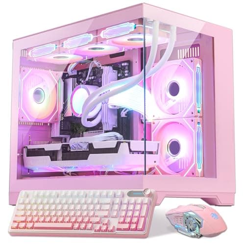 Ocean Park Pink Gaming PC Gamer Desktop W/ KB & Mouse, AMD Ryzen 7 9800X3D 8-Core 4.7GHz, RTX 5070 12GB, 32GB DDR5 6000MHz, 1TB PCIe +1TB SATA SSD, 850W PSU, FUSION 2.0 APP RGB Fan Control, Win 11