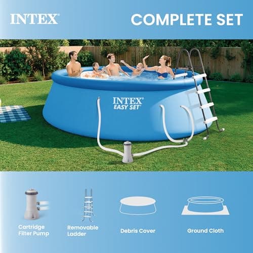INTEX Easy Set 15 ft x 48in Above Ground Pool Set, Round Inflatable Swimming Pool with 1000 GPH Cartridge Filter Pump, Ladder, Cover, & Ground Cloth — view 4