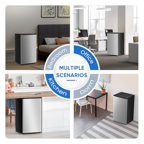 NEWBULIG Mini Fridge with Freezer 3.2 Cu.Ft Small Refrigerator for Office, Dorm, Small Fridge with Adjustable Thermostat, Energy Saving, Singel Door, Sliver — view 2