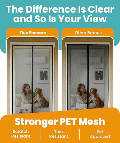 Flux Phenom Magnetic Screen Door - Bugs Out, Breeze in - 9min Install Auto-Sealing Heavy Duty Double Stitched Mesh, 52 Magnets, Hands Free Sliding & Patio Doors Net, Pet & Kid Friendly, 38 x 82 Inch — view 5