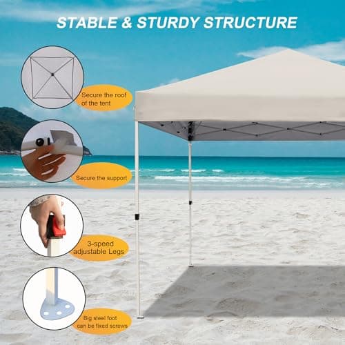Canopy Tent 10X10 FT,Heavy Duty Sun Instant Shelter w/Adjustable Straight Leg Heights,Portable Pop Up Gazebo,Outdoor Patio Tents for Commercial,Camping,Garden,Beige — view 4