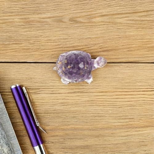 HEALEEP Feng Shui Crystal Turtle Figurine, Purple Amethyst and Gold Leaf Miniature Sculpture for Home and Office Decor Desk Ornament — view 5