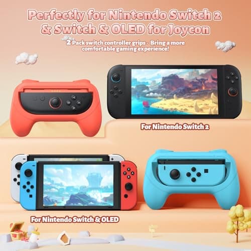 FASTSNAIL [Switch 1/2 Compatible] Grips for Nintendo Switch 2 /Switvh/OLED for Joy-Con 2, Wear-Resistant & Anti-Slip Controller Grips, Switch Controller Holder Accessories for Joycon 2 (Orange,Blue) — view 2