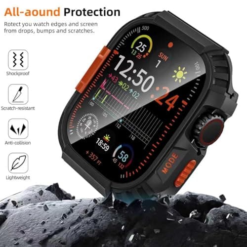 Zumyzu Rugged Case for Apple Watch 49mm Ultra 3/2/1 with Tempered Glass Screen Protector, Durable Hard PC Bumper Protective Face Cover for iWatch 49 mm Black — view 2