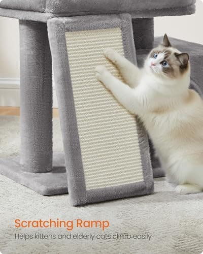 Feandrea Small Cat Tree, Cat Tower Condo for Kittens, Scratching Ramp, Top Perch, Cave, 50.2 x 30 x 44.6 cm, Dove Gray UPCT010GD01 — view 5