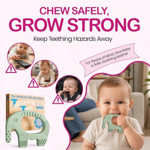 Teething Toy for Babies Age 0 to 6 Months - Baby Elefun 5x Pain Relief Smart Teether - Zero Developmental Delay Silicone Baby Teething Toy Ring - Cute Infant Shower Gift Chew Toys for Babies — view 6