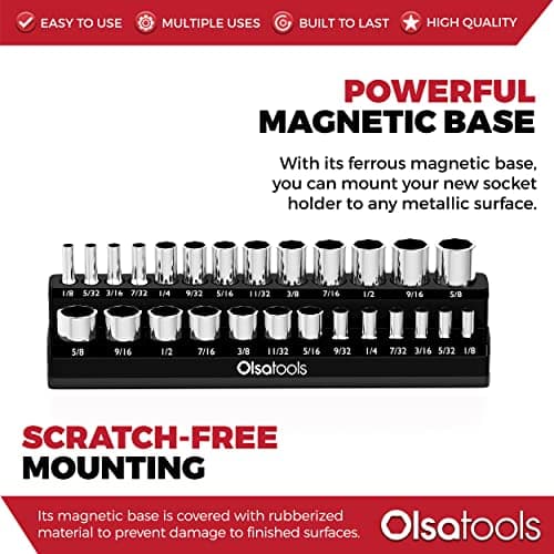 Olsa Tools Magnetic Socket Organizer - 1/4-Inch Drive - SAE - Black - Holds 26 Sockets - Professional-Grade Tool Organizer - Mechanics Workshop - Part: 1542 — view 3