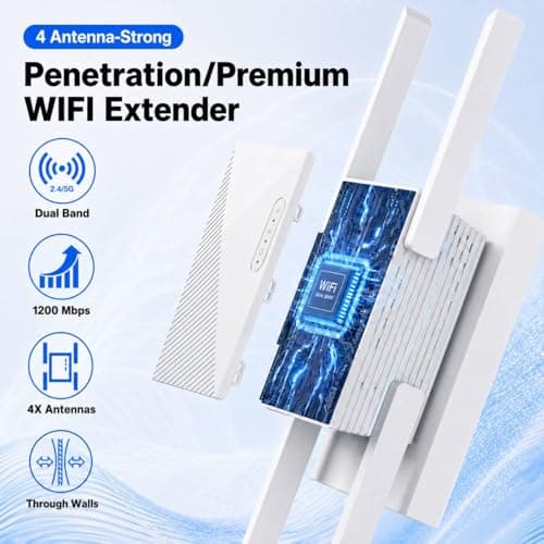 WiFi Extender Signal Booster New Gen 5X Faster Than Ever Signal Amplifier for Home, Longest Range Internet Boosters WiFi Repeater with Ethernet Port Coverage up to 10000 Sq. Ft (White)