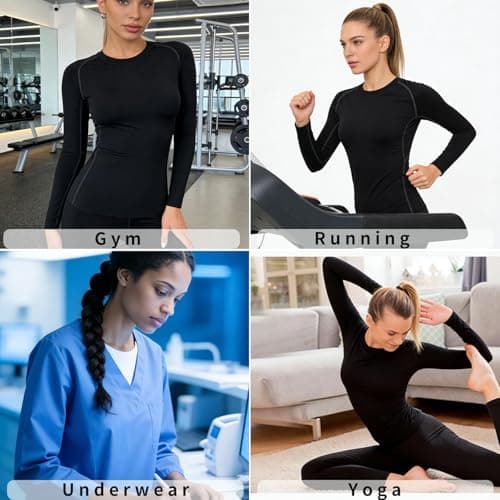 LNJLVI Women's Compression Long Sleeve Shirt - Quick Dry Workout Top & Moisture Wicking Yoga Shirt for Running, Gym, Training(Black,M)