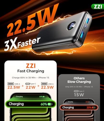 Portable Charger Power Bank, 60000mAh Battery Pack with 3 in 1 USB-C/iOS/Micro-USB Cable, 22.5W Fast Charging Portable Phone Charger, Travel Camping Essential Powerbank for iPhone 17/16 Samsung,Ebony — view 3