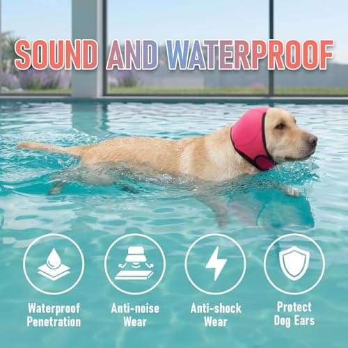 Dog Head Wrap - No Shake Ear Wrap Snood for Noise & Anxiety Relief, Ear Protector with Calming Hoodie, Dog Headband Ear Muffs for Hematoma, Grooming and Drying (Rose Red, M(Head Circle:14"-19")) — view 4